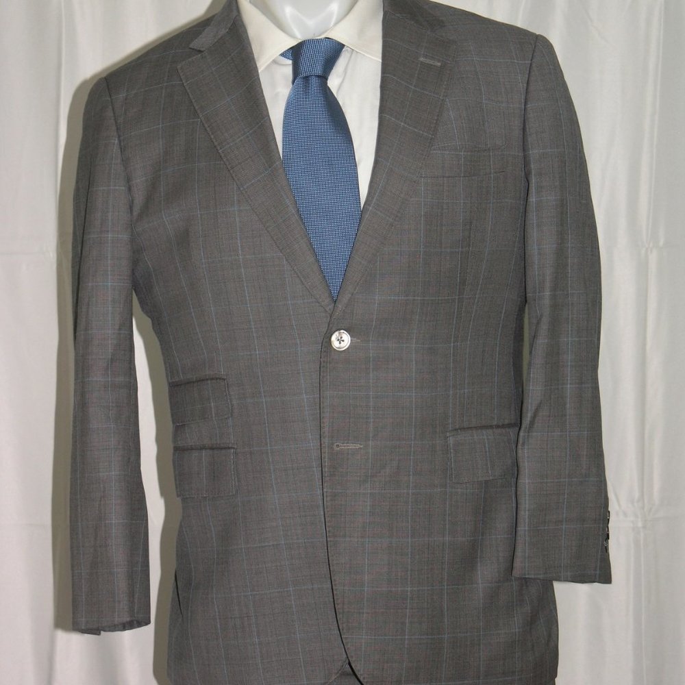 Elevee Custom Made Gray Plaid Two Button Suit 38s - image 4
